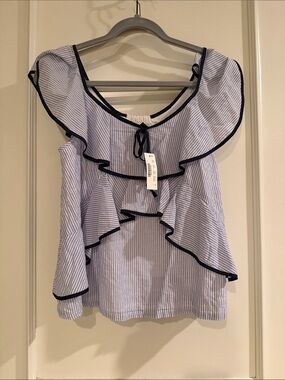 J. Crew Blue and White Striped Ruffle Top- NWT!  Size 4